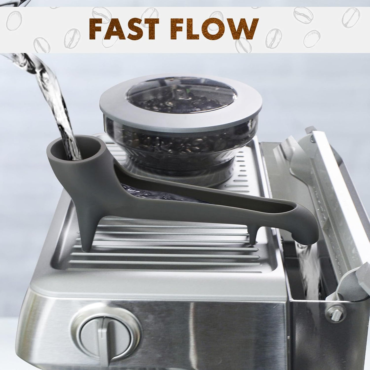 Espresso machine accessory - Water reservoir funnel - Water reservoir Quick access Espresso Long Funnel - Silicone Food safe - For coffee machines with rear water reservoir (Grey - 3 pieces)