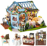 Thumbnail for Dollhouse Miniature with Furniture Kit Plus Dust Proof and Music Movement - Rosa Garden Tea