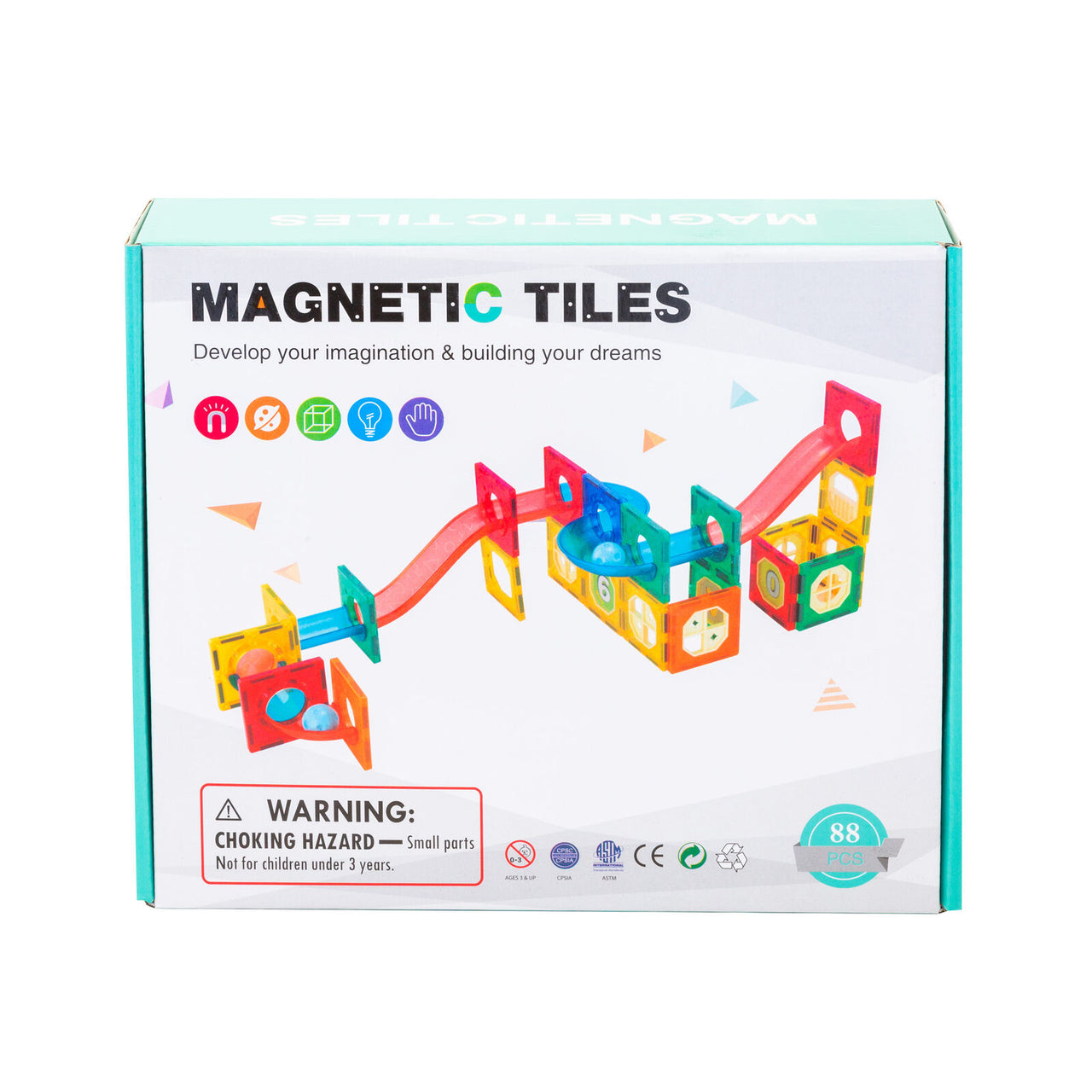 88 Pcs non-toxic STEM Educational, Durable Magnetic Tiles/Puzzle with Storage Bag