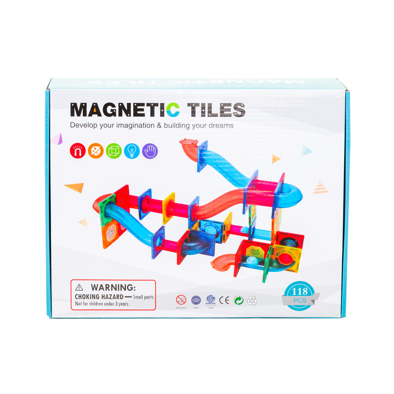 118 Pcs non-toxic STEM Educational, Durable Magnetic Tiles/Puzzle with Storage Bag