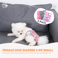 Thumbnail for Rooster Farms Female Dog Diapers Small 3Pk - Washable Reusable Nappies Hook/Loop