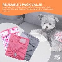 Thumbnail for Rooster Farms Female Dog Diapers Small 3Pk - Washable Reusable Nappies Hook/Loop