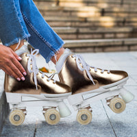 Thumbnail for Circle Society Adjustable Quad Kids Roller Skates In Metallic Rose Gold