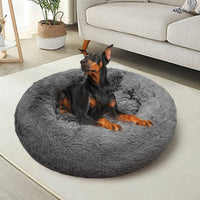 Thumbnail for Dog Pet Cat Calming Bed Warm Plush Round Nest Comfy Sleeping Bed Dark Grey 70cm