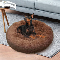 Thumbnail for Pet Dog Bedding Warm Plush Round Comfortable Dog Nest Light Coffee Large 90cm
