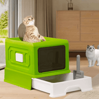 Thumbnail for Folding Enclosed Cat Litter Box Foldable Drawer Toilet Anti-Splash Pet Supplies - Blue