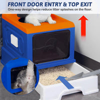 Thumbnail for Folding Enclosed Cat Litter Box Foldable Drawer Toilet Anti-Splash Pet Supplies - Blue