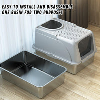 Thumbnail for Durable Stainless Steel Cat Litter Box Pan Pet Toilet Odor Control Tray Large - Grey