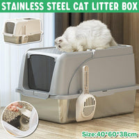 Thumbnail for Durable Stainless Steel Cat Litter Box Pan Pet Toilet Odor Control Tray Large - White