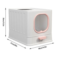 Thumbnail for Pink Fully Enclosed Cat Litter Box Large Plastic Toilet for Cats with Lid Tray