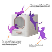 Thumbnail for Pink Fully Enclosed Cat Litter Box Large Plastic Toilet for Cats with Lid Tray
