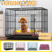 Thumbnail for Metal Dog Crate Pet Cage with Divider for Puppies Cats Kennel Indoor Pet House - Large-Pink