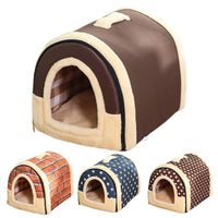 Thumbnail for L Size Pet House Kennel Soft Igloo Beds Cave Cat Puppy Bed Warm Cushion Fold - Brick