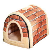 Thumbnail for L Size Pet House Kennel Soft Igloo Beds Cave Cat Puppy Bed Warm Cushion Fold - Brick