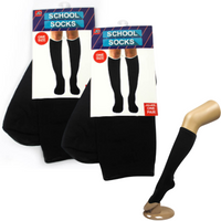 Thumbnail for 2 Pairs SCHOOL SOCKS Plain Ribbed Knee High Cotton Girls Boys Unisex Kid - Black - One Size Fits Most
