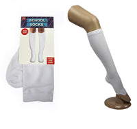 Thumbnail for 1 Pair SCHOOL SOCKS Plain Knee High Cotton Girls Boys Unisex - White - One Size Fits Most