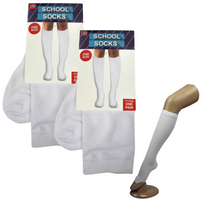 Thumbnail for 2 Pairs SCHOOL SOCKS Plain Ribbed Knee High Cotton Girls Boys Unisex Kid - White - One Size Fits Most