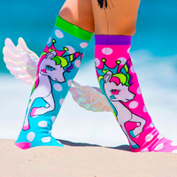 Thumbnail for MADMIA Flying Unicorn Toddler Long Knee High Socks - Girl's Pair - Pink/Blue