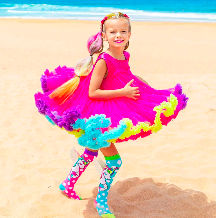 MADMIA Flying Unicorn Toddler Long Knee High Socks - Girl's Pair - Pink/Blue