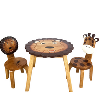 Thumbnail for Children's table and chairs with lion and giraffe designs on a white background