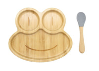 Thumbnail for Bamboo Kids Children Baby Plate Bowl & Silicon Suction Cap Base & Spoon - Frog