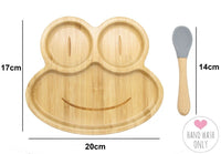 Thumbnail for Bamboo Kids Children Baby Plate Bowl & Silicon Suction Cap Base & Spoon - Frog