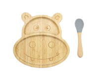 Thumbnail for Bamboo Kids Children Baby Plate Bowl & Silicon Suction Cap Base & Spoon - Hippo