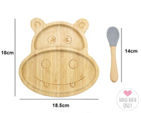 Thumbnail for Bamboo Kids Children Baby Plate Bowl & Silicon Suction Cap Base & Spoon - Hippo