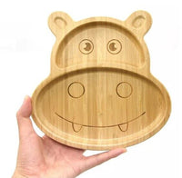 Thumbnail for Bamboo Kids Children Baby Plate Bowl & Silicon Suction Cap Base & Spoon - Hippo