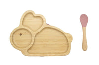 Thumbnail for Bamboo Kids Children Baby Plate Bowl & Silicon Suction Cap Base & Spoon - Rabbit