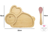 Thumbnail for Bamboo Kids Children Baby Plate Bowl & Silicon Suction Cap Base & Spoon - Rabbit