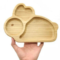 Thumbnail for Bamboo Kids Children Baby Plate Bowl & Silicon Suction Cap Base & Spoon - Rabbit
