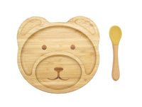 Thumbnail for Bamboo Kid Child Baby Plate Bowl & Silicon Suction Cap Base & Spoon - Teddy Bear