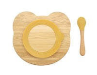 Thumbnail for Bamboo Kid Child Baby Plate Bowl & Silicon Suction Cap Base & Spoon - Teddy Bear