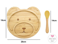 Thumbnail for Bamboo Kid Child Baby Plate Bowl & Silicon Suction Cap Base & Spoon - Teddy Bear