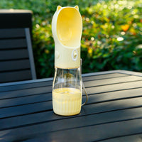 Thumbnail for Yellow Portable Dog Water Bottle with Built-in Bowl Dispenser - 250ml Water,180ml Food Capacity, Leak-proof for Travel and Walks