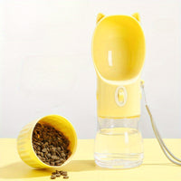 Thumbnail for Yellow Portable Dog Water Bottle with Built-in Bowl Dispenser - 250ml Water,180ml Food Capacity, Leak-proof for Travel and Walks