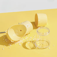 Thumbnail for Yellow Portable Dog Water Bottle with Built-in Bowl Dispenser - 250ml Water,180ml Food Capacity, Leak-proof for Travel and Walks