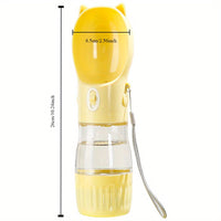 Thumbnail for Yellow Portable Dog Water Bottle with Built-in Bowl Dispenser - 250ml Water,180ml Food Capacity, Leak-proof for Travel and Walks