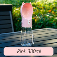 Thumbnail for Portable Dog Water Bottle with Bowl Dispenser-380ml Pink Pet Travel Cup, Leak-proof, One-Hand Operation