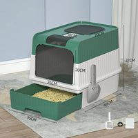 Thumbnail for Green Large Enclosed Cat Litter Box with Drawer and Scoop-Odor Control, Removable Tray, Easy Clean Design