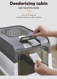 Thumbnail for Green Large Enclosed Cat Litter Box with Drawer and Scoop-Odor Control, Removable Tray, Easy Clean Design