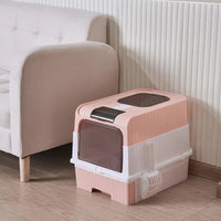Thumbnail for Pink Large Enclosed Cat Litter Box with Drawer and Scoop-Odor Control, Removable Tray, Easy Clean Design