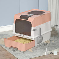 Thumbnail for Pink Large Enclosed Cat Litter Box with Drawer and Scoop-Odor Control, Removable Tray, Easy Clean Design