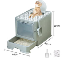 Thumbnail for Top-Entry Cat Litter Box with Drawer - Enclosed Design, Easy Clean, Odor Control, Anti-Tracking Lid Grey