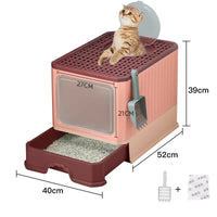 Thumbnail for Top-Entry Cat Litter Box with Drawer-Enclosed Design, Easy Clean, Odor Control, Anti-Tracking Lid Pink