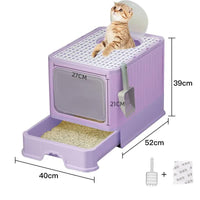 Thumbnail for Top-Entry Cat Litter Box with Drawer-Enclosed Design, Easy Clean, Odor Control, Anti-Tracking Lid Purple