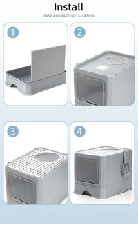 Thumbnail for Top-Entry Cat Litter Box with Drawer-Enclosed Design, Easy Clean, Odor Control, Anti-Tracking Lid Purple
