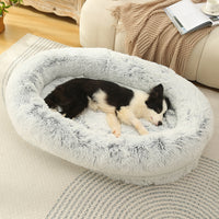 Thumbnail for Fluffy Donut-Shaped Pet Bed- Soft, Cozy, and Anti-Anxiety for Dogs and Cats, Machine Washable  Gradient Gray  Size:L 90*65*20cm