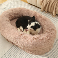 Thumbnail for Fluffy Donut-Shaped Pet Bed- Soft, Cozy, and Anti-Anxiety for Dogs and Cats, Machine Washable  Beige Brown Size:L 90*65*20cm